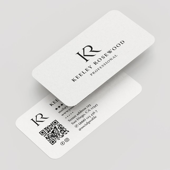 Minimal Professional Monogram KR Initials White Business Card (Creator Uploaded)