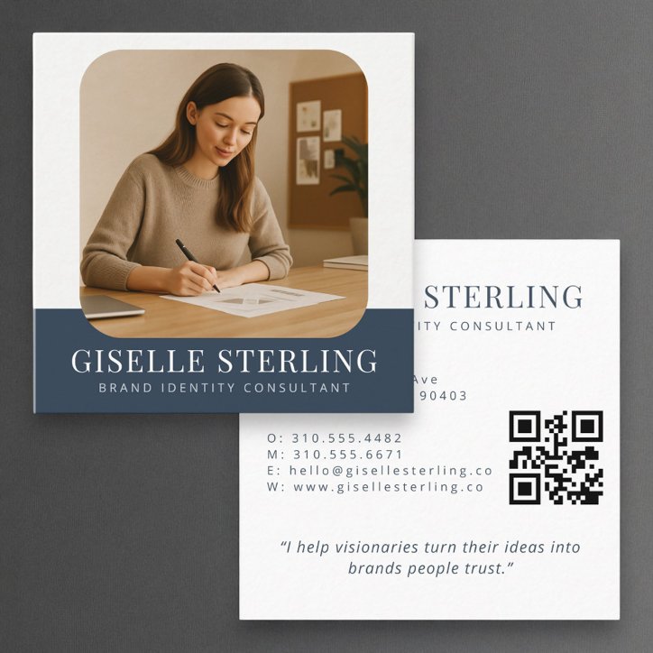 Minimal Professional Navy Blue Company Name Square Business Card