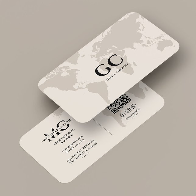 Minimal Professional Networking World Map Sand Business Card (Minimal Professional Networking World Map Sand Business Card
)