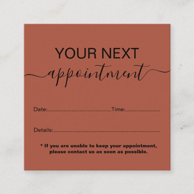 Minimal Professional Orange Terracotta Boho  Appointment Card (Front)