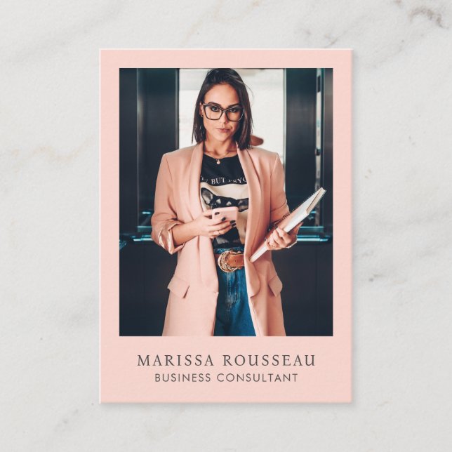 Minimal Professional Photo Coral Business Card (Front)