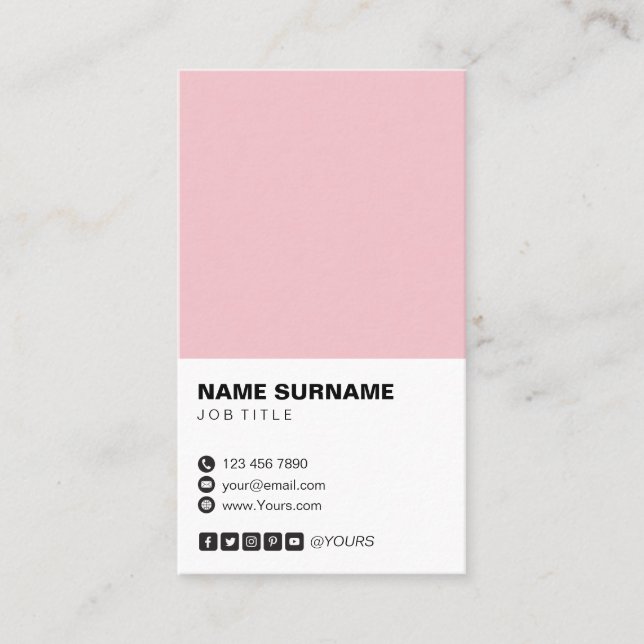 Minimal Professional Pink Vertical Business Card (Front)