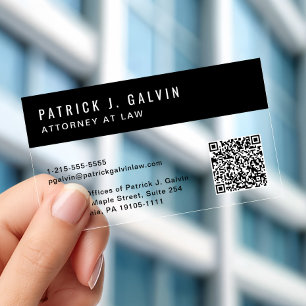 Minimal Professional QR Code Black Clear Business Cards