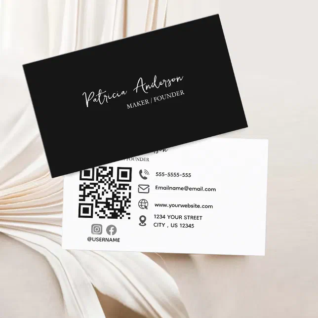 Minimal Professional QR Code Black White Business Card | Zazzle