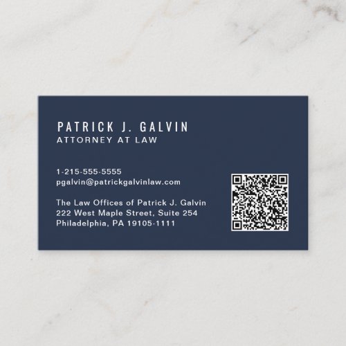 Minimal Professional QR Code Blue Business Card