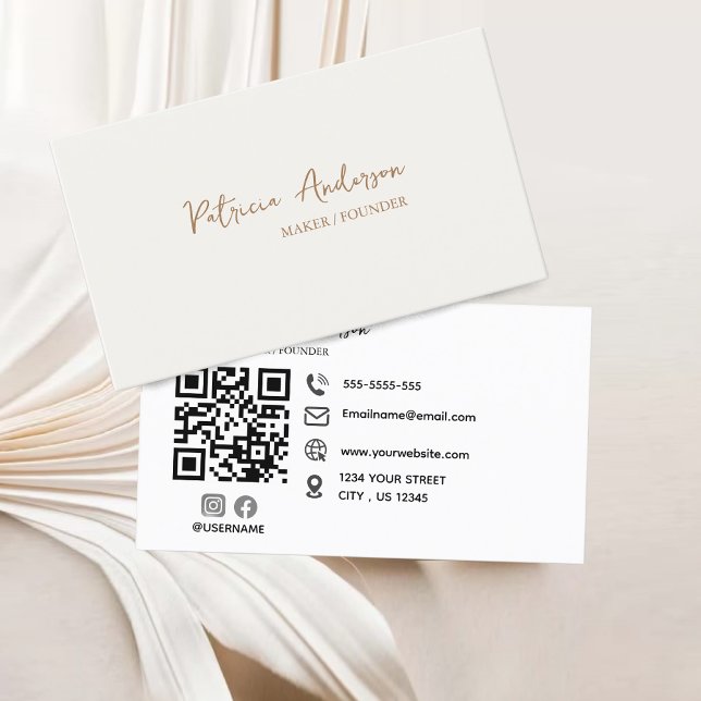 Minimal Professional QR Code Boho Cream Business Card (Minimal Professional QR Code Boho Cream Business Card)