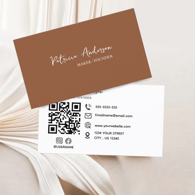 Minimal Professional QR Code Burnt Orange Business Card (Minimal Professional QR Code Burnt Orange Business Card)