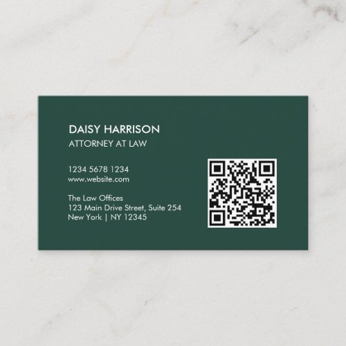 Minimal Professional QR Code Emerald Green Business Card
