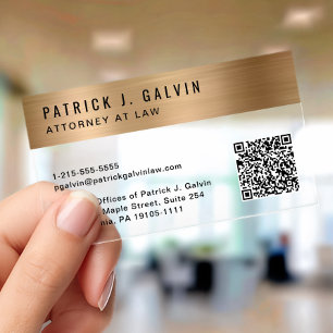 Minimal Professional QR Code Gold Clear Business Cards