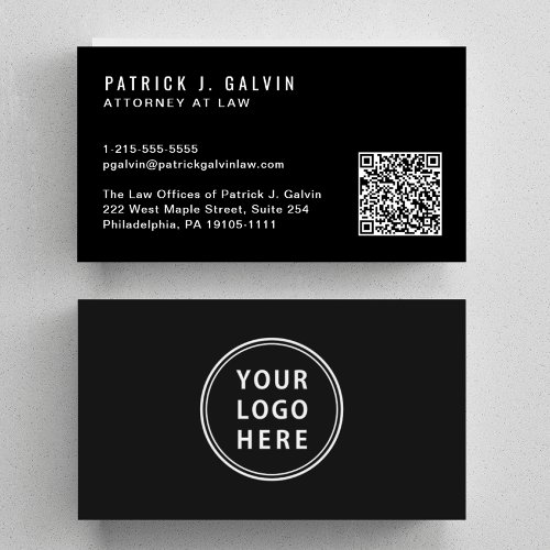 Minimal Professional QR Code Logo Black Business Card