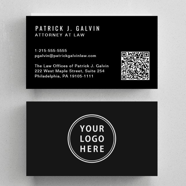 Minimal Professional QR Code Logo Black Business Card (Capture attention and make connections with our minimal modern logo and QR code black business card)