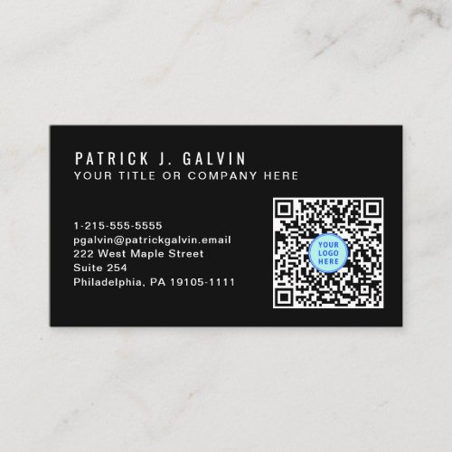 Minimal Professional QR Code Logo Black Business Card