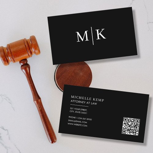 Minimal Professional QR Code Monogram Black  Business Card