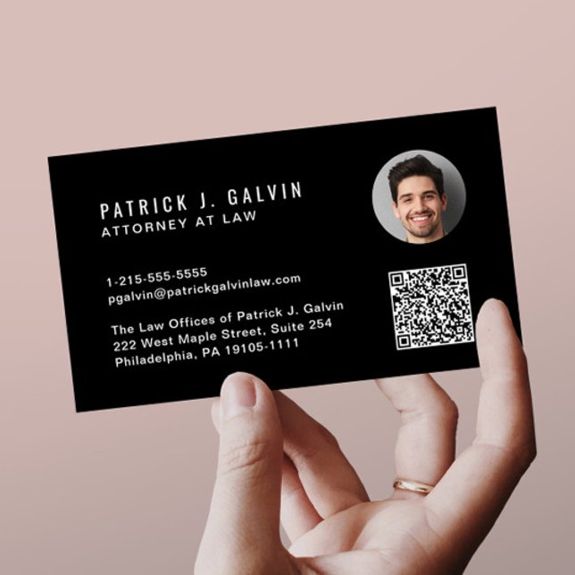 Minimal Professional QR Code Photo Black Business Card (Creator Uploaded)