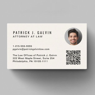 Minimal Professional QR Code Photo Cream Business Card