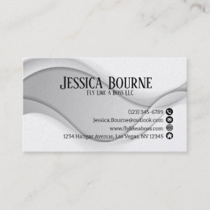 Minimal Professional QR Code White Silver Business Card