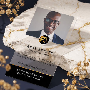 Minimal Professional Real Estate Agent photo Logo Clear Business Cards