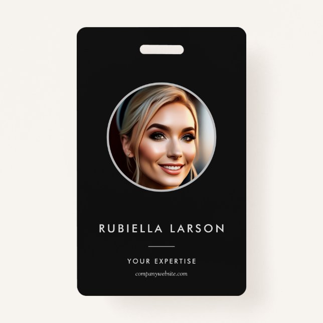 Minimal Professional Staff ID Photo Black White Badge (Front)