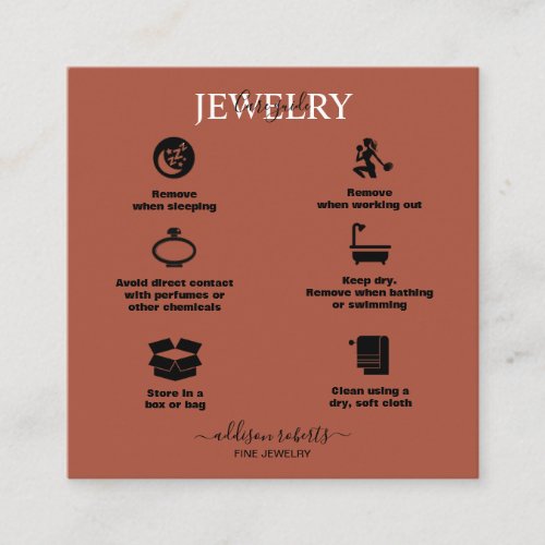 Minimal Professional Terracotta Boho  Jewelry Care Square Business Card