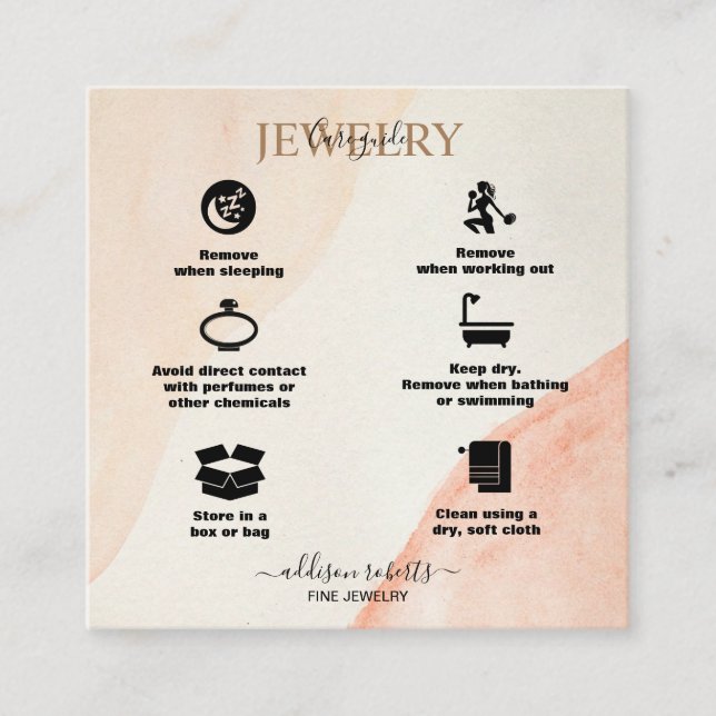 Minimal Professional Terracotta Boho  Jewelry Care Square Business Card (Front)