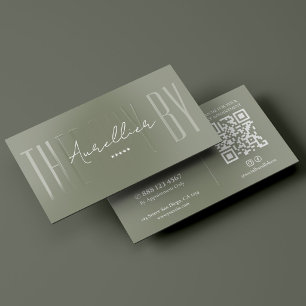 Minimal Professional Therapist Sage Foil Spot Gloss Business Cards