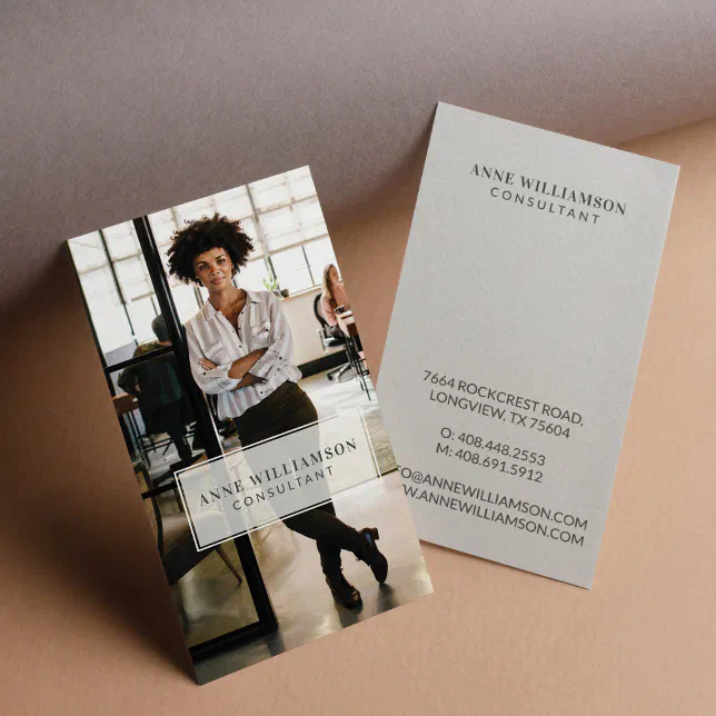 Minimal & Professional White Frame Business Photo Business Card 