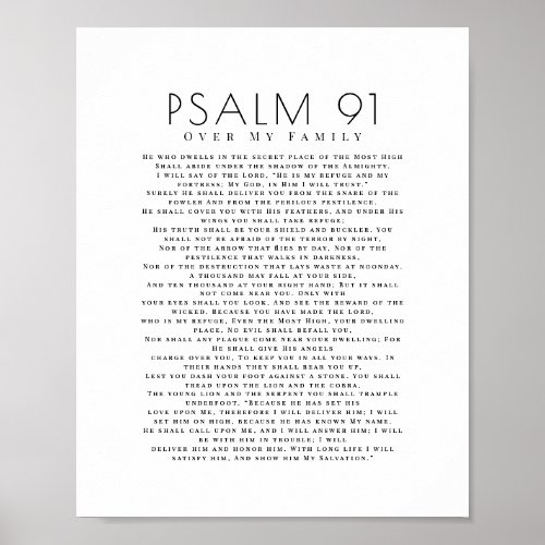 Minimal Psalm 91 Over My Family Christian  Poster