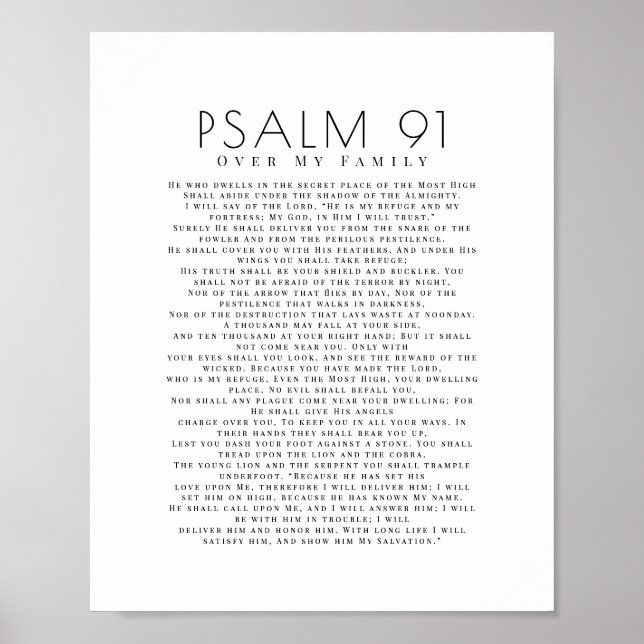 Minimal Psalm 91 Over My Family Christian  Poster (Front)