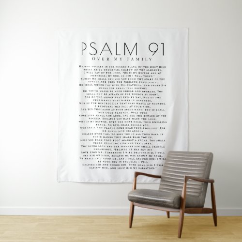 Minimal Psalm 91 Verse Over My Family Christian  Tapestry