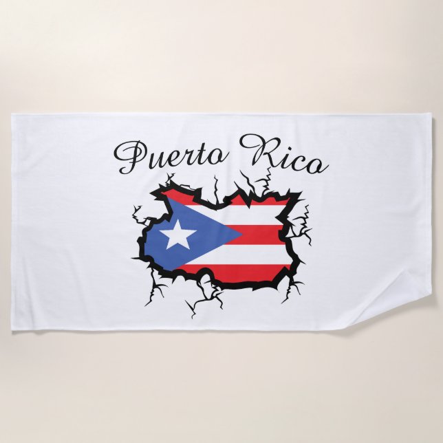 Minimal Puerto Rico Map National Flag Beach Towel (Front)