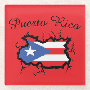 Minimal Puerto Rico Map National Flag Glass Coaster