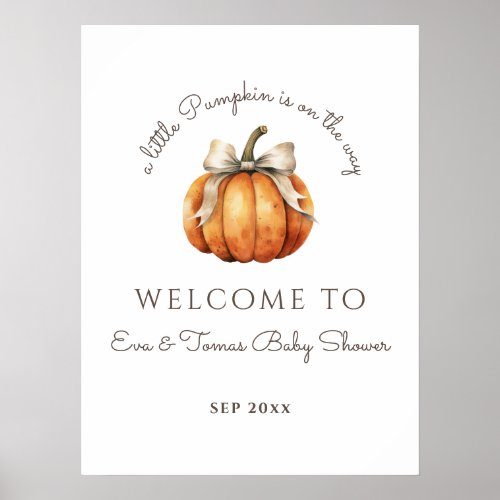 Minimal Pumpkin Bow Neutral Baby Shower Poster