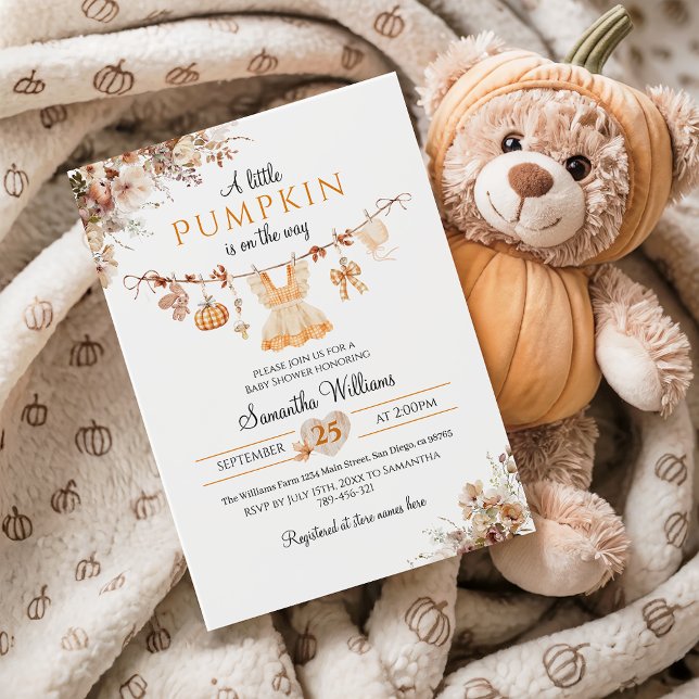 Minimal Pumpkin Girl Modern Fall Baby Shower Invitation (Creator Uploaded)