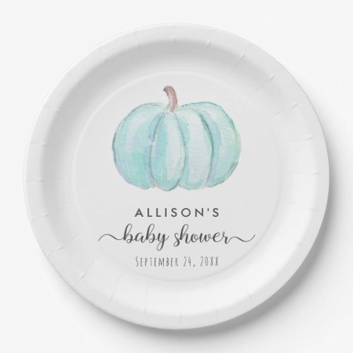 Minimal Pumpkin Watercolor Baby Boy Shower Paper Plates