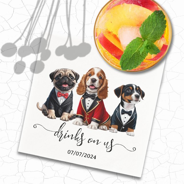 Minimal Puppies Trio Drinks On Us Dog Wedding Napkins (Minimal Puppies Trio Drinks On Us Dog Wedding Napkins)
