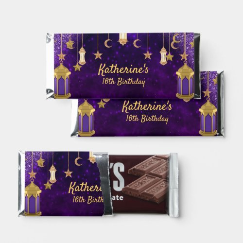 Minimal Purple and Gold Arabian Nights Hershey Bar Favors