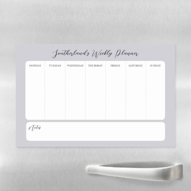 Minimal Purple Elegant Script Family Week Planner Magnetic Dry Erase Sheet (In Situ)