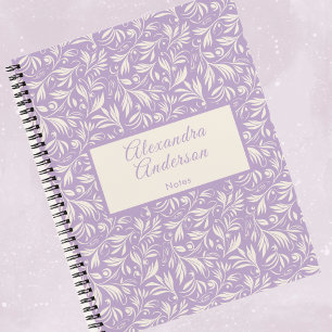  Minimal Purple Floral Leaves Pattern Script Notebook