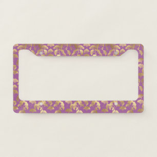 Minimal Purple Gold Ginkgo Leaf Pattern License Plate Frame