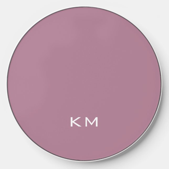 Minimal Purple Monogram Initials Wireless Charger (Front)