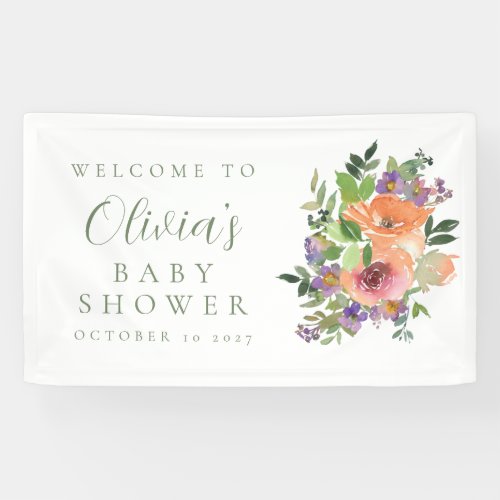 Minimal Purple Orange Floral Baby Shower Welcome Banner