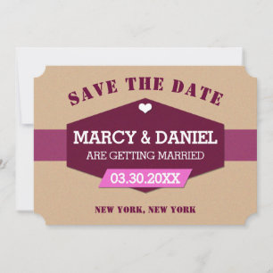 Minimal Purple Retro Design Save the Date Card