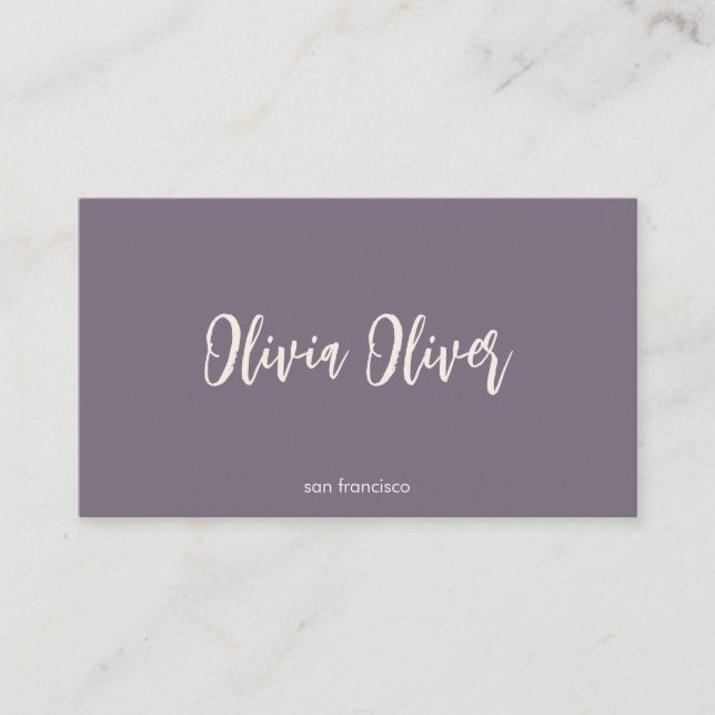 Minimal Purple Script Calligraphy Elegant Modern Business Card (Front)