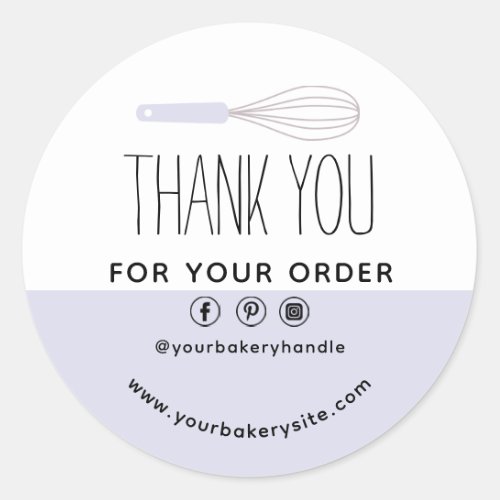Minimal Purple Whisk Bakery Business Thank You  Classic Round Sticker