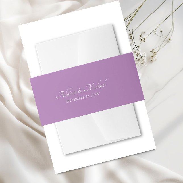 Minimal Purple White Invitation Belly Band (Minimal Purple White Invitation Belly Band with your name and date.)