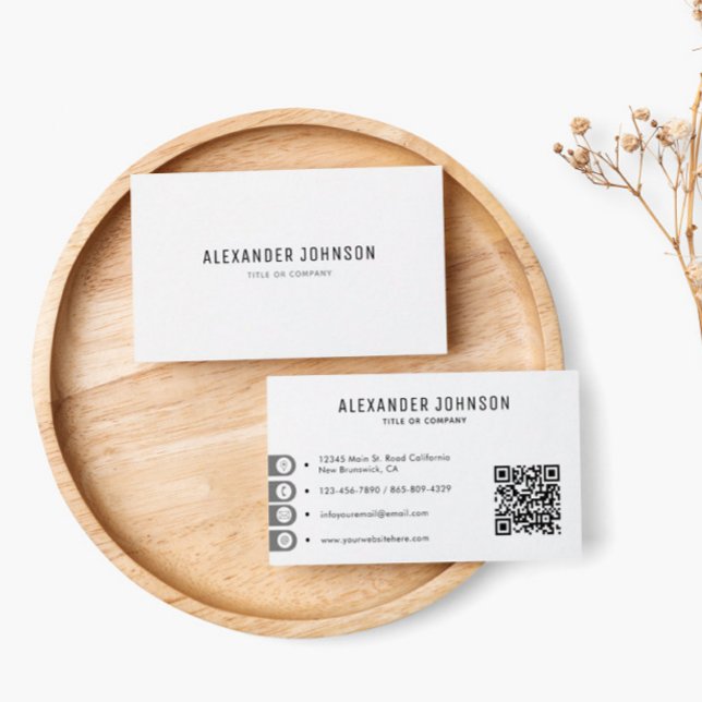 Minimal QR Code Black and White Business Card (Creator Uploaded)