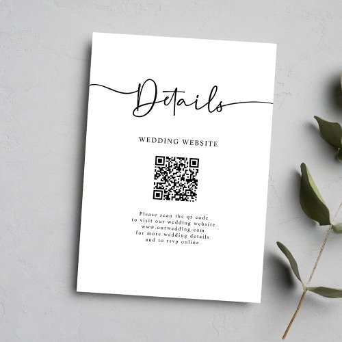 Minimal QR Code Calligraphy Wedding Details Enclosure Card