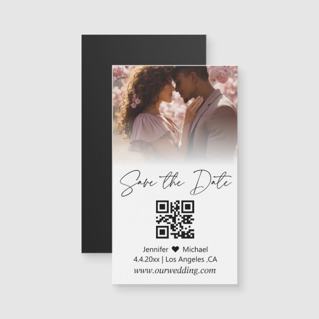 minimal qr code couple photo save the date magnet (Front/Back)
