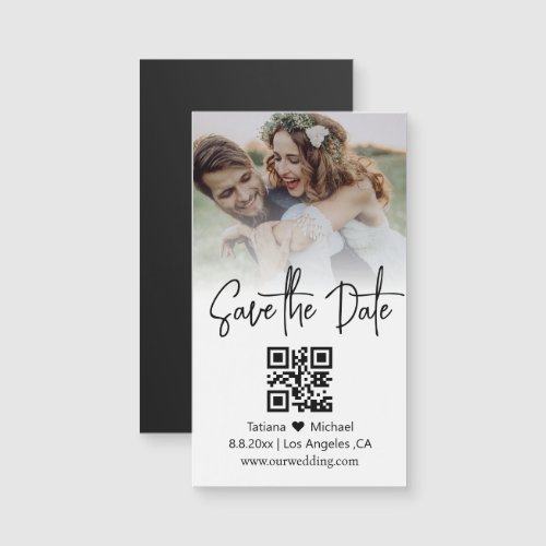 minimal qr code couple photo save the date magnet