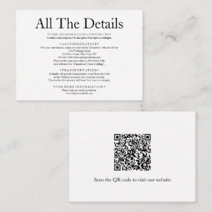 Minimal QR Code Details Elegant White Wedding Encl Enclosure Card